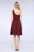 One-Shoulder Sweetheart Knee-Length Bridesmaid Dress Ruffles aline Party Dress