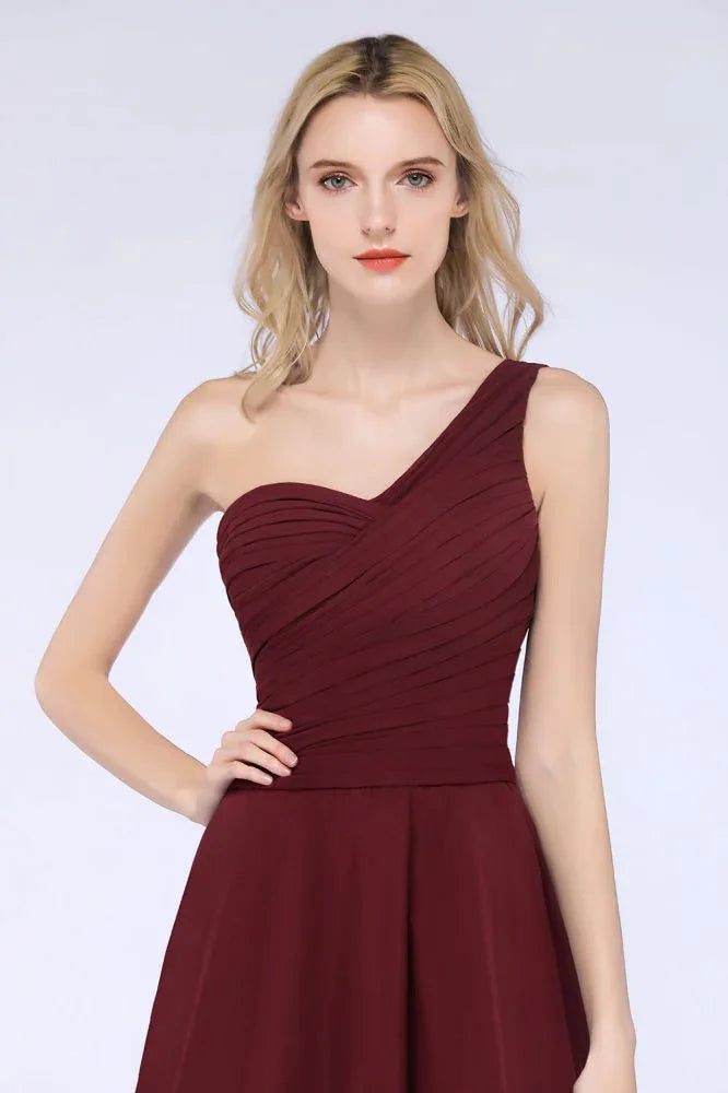 One-Shoulder Sweetheart Knee-Length Bridesmaid Dress Ruffles aline Party Dress