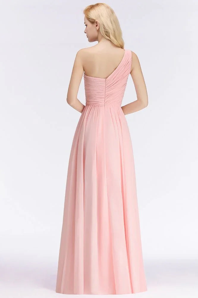 One-shoulder Sweetheart Ruffles Chiffon Bridesmaid Dress Aline Evening Dress