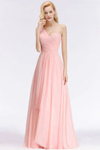 One-shoulder Sweetheart Ruffles Chiffon Bridesmaid Dress Aline Evening Dress