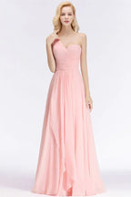 One-shoulder Sweetheart Ruffles Chiffon Bridesmaid Dress Aline Evening Dress