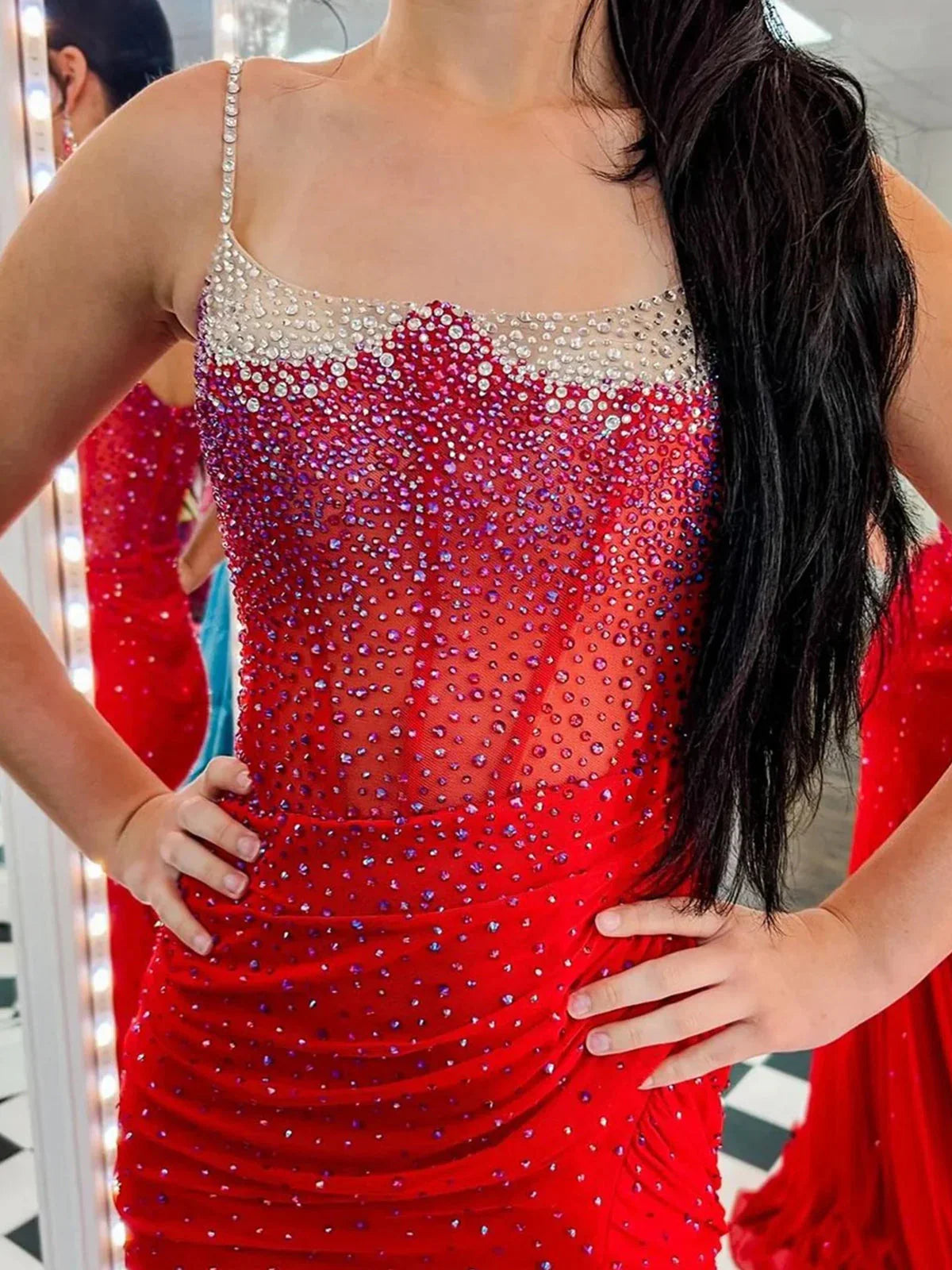 Oriole | Spaghetti Straps Beaded Mermaid Prom Dress with Slit