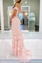 Paradis | Off The Shoulder Floral Lace Long Prom Dress With Split