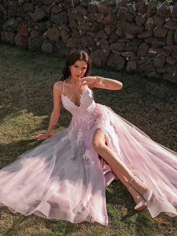 Vestido de fiesta de primavera con aplicación de tul SYP19
