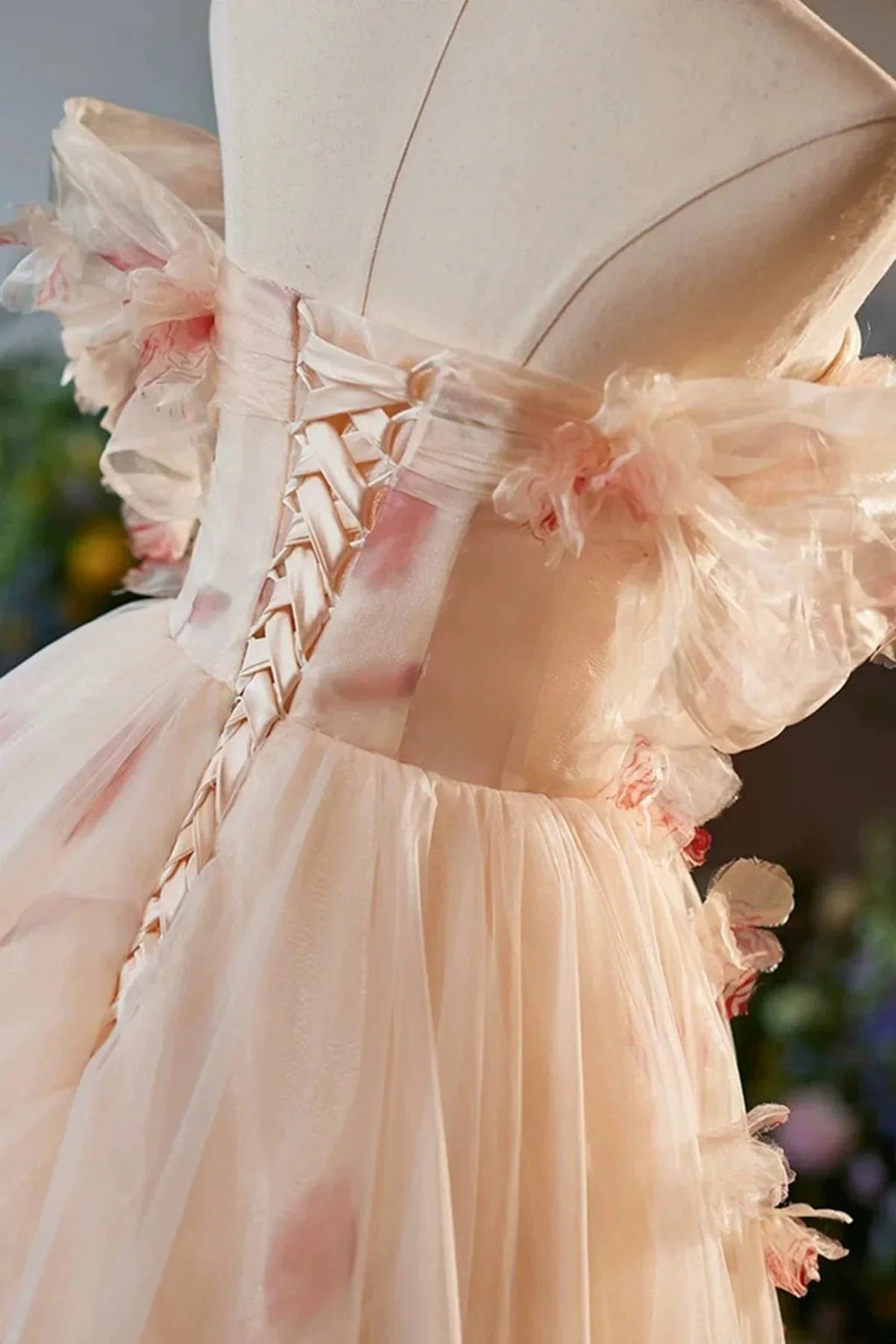Phebian | Vestidos largos de gala con tul floral y escote barco hasta el suelo