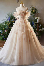 Phebian | Vestidos largos de gala con tul floral y escote barco hasta el suelo