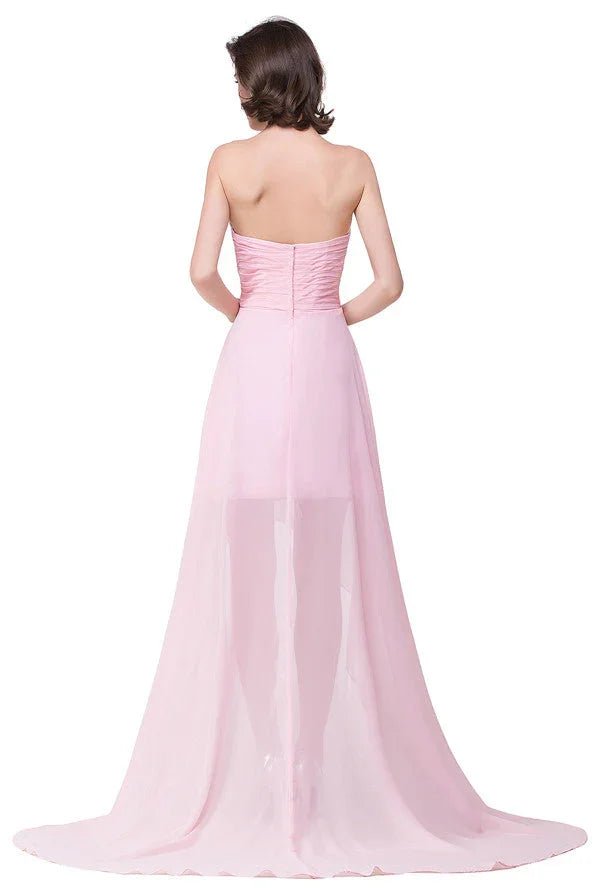 Pink A-line Hi-Lo Sweetheart Ruffle Chiffon Bridesmaid Dresses