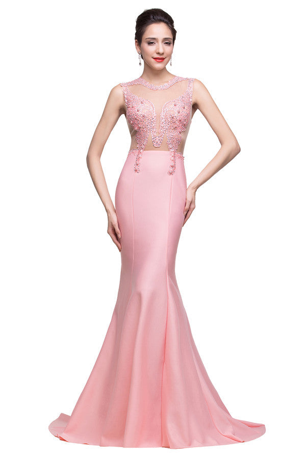 Robes de sirène roses à longueur balayage avec perles factices