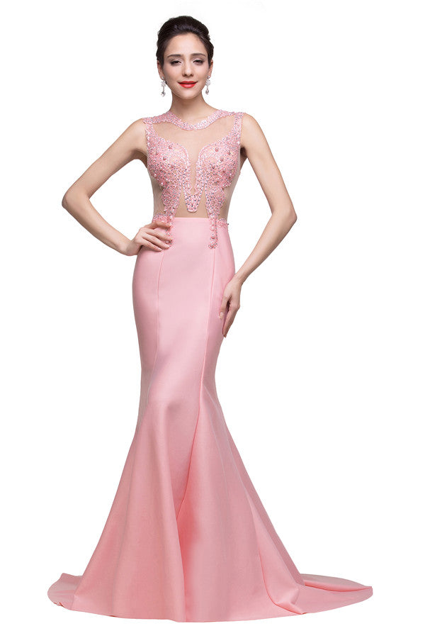 Robes de sirène roses à longueur balayage avec perles factices