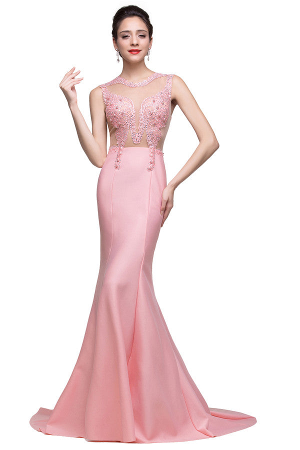 Robes de sirène roses à longueur balayage avec perles factices