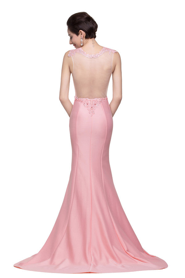Robes de sirène roses à longueur balayage avec perles factices