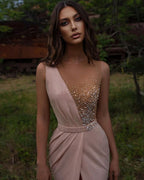 Vestidos de Noite Cor-de-Rosa Compridos com Decote em V | Vestidos de Baile com Brilho