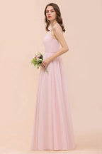 Rosa Mädchen Brautjungfernkleid mit Neckholder, bodenlang, aus Chiffon, Strandhochzeits- und Festkleid