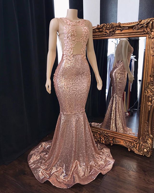 Robes de bal sirène roses à sequins longues en tulle dos nu robes de soirée