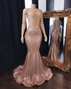 Robes de bal sirène roses à sequins longues en tulle dos nu robes de soirée