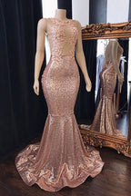 Robes de bal sirène roses à sequins longues en tulle dos nu robes de soirée