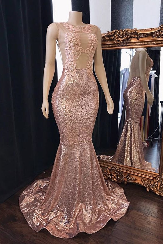 Robes de bal sirène roses à sequins longues en tulle dos nu robes de soirée