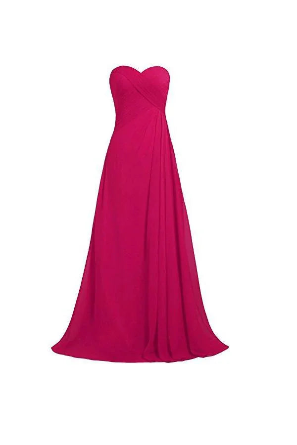 Vestidos longos de dama de honor cor-de-rosa sem alças em chiffon para casamento e baile BD009