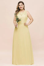 Plus Size Floral A-line Bridesmaid Dress Sleeveless Evening Maxi Dress for Girls Women