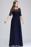Robe de soirée longue évasée en dentelle florale grande taille à manches mi-longues pour fête