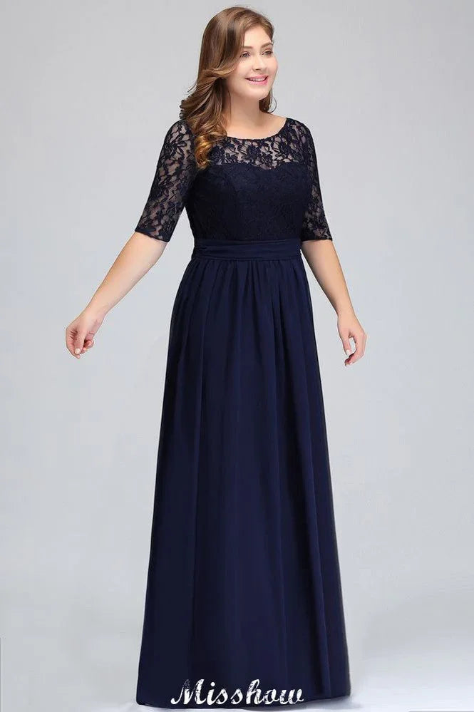 Robe de soirée longue évasée en dentelle florale grande taille à manches mi-longues pour fête