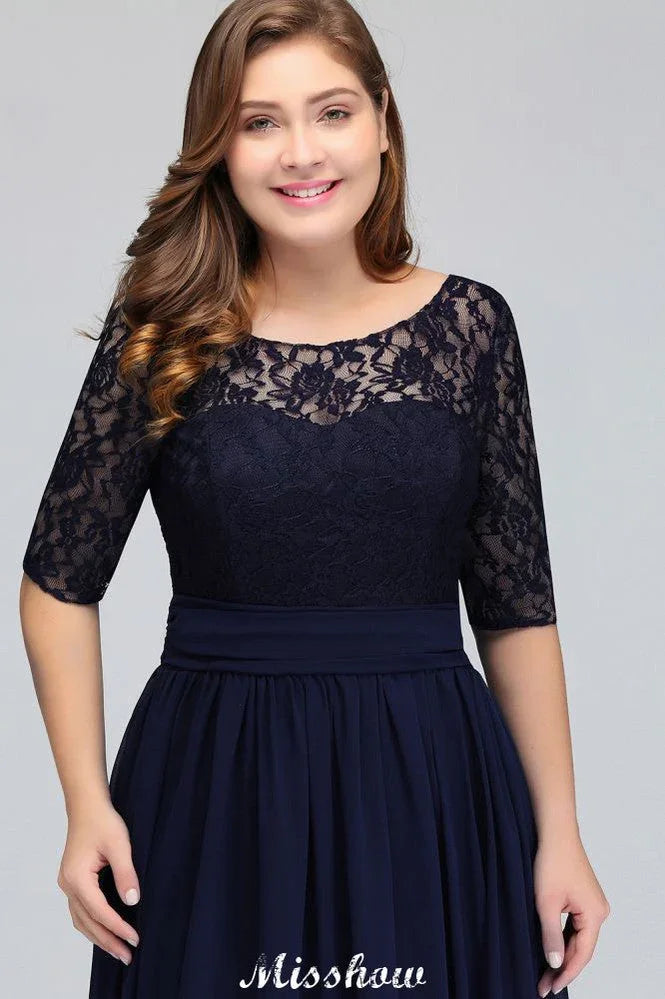 Robe de soirée longue évasée en dentelle florale grande taille à manches mi-longues pour fête
