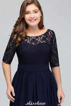 Robe de soirée longue évasée en dentelle florale grande taille à manches mi-longues pour fête