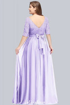 Robe de soirée longue évasée en dentelle florale grande taille à manches mi-longues pour fête