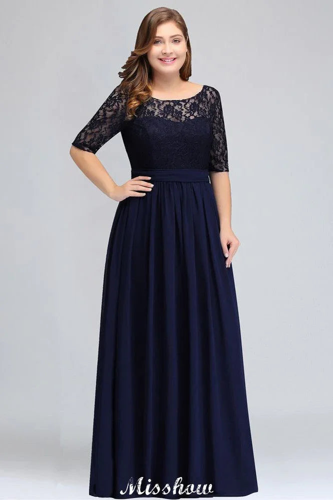 Robe de soirée longue évasée en dentelle florale grande taille à manches mi-longues pour fête