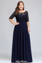 Robe de soirée longue évasée en dentelle florale grande taille à manches mi-longues pour fête