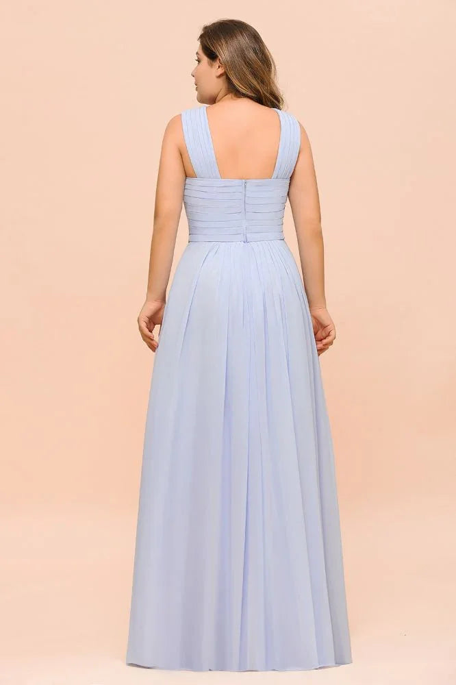 Großformat Lavendel Brautjungfernkleid mit Neckholder bodenlanges Hochzeitsgastkleid