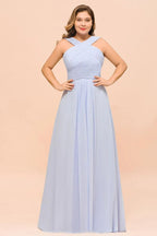 Großformat Lavendel Brautjungfernkleid mit Neckholder bodenlanges Hochzeitsgastkleid