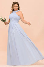 Großformat Lavendel Brautjungfernkleid mit Neckholder bodenlanges Hochzeitsgastkleid