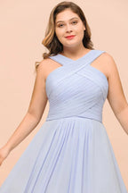 Großformat Lavendel Brautjungfernkleid mit Neckholder bodenlanges Hochzeitsgastkleid