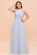 Großformat Lavendel Brautjungfernkleid mit Neckholder bodenlanges Hochzeitsgastkleid