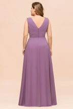 Plus Size Purple Bridesmaid Dress Maxi Chiffon Wedding Guest Dress