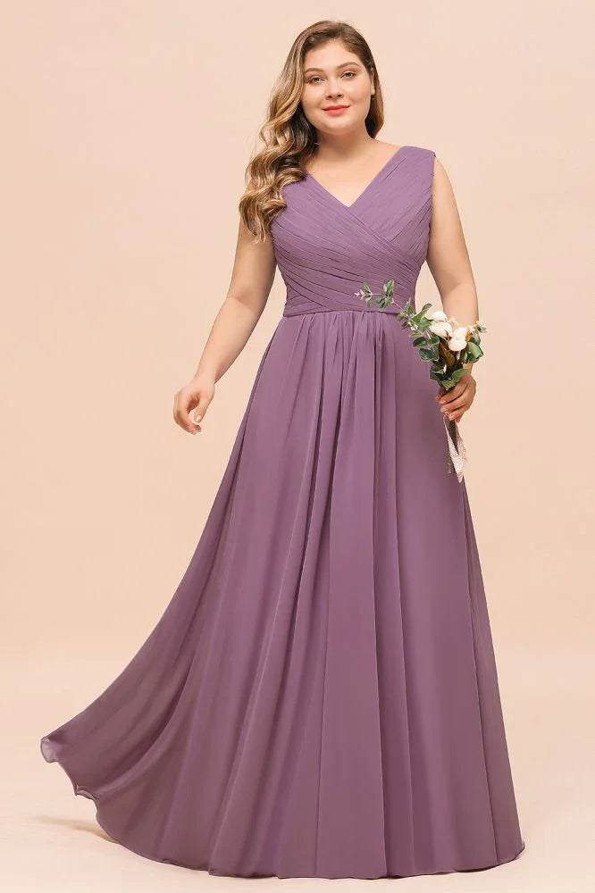 Plus Size Purple Bridesmaid Dress Maxi Chiffon Wedding Guest Dress