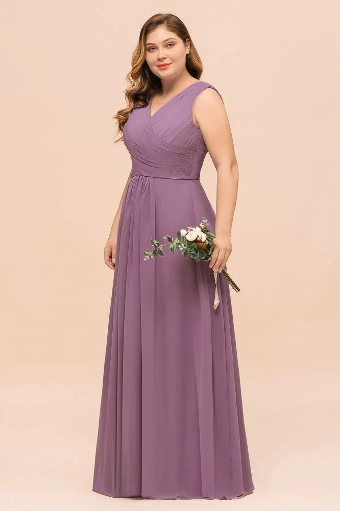 Plus Size Purple Bridesmaid Dress Maxi Chiffon Wedding Guest Dress