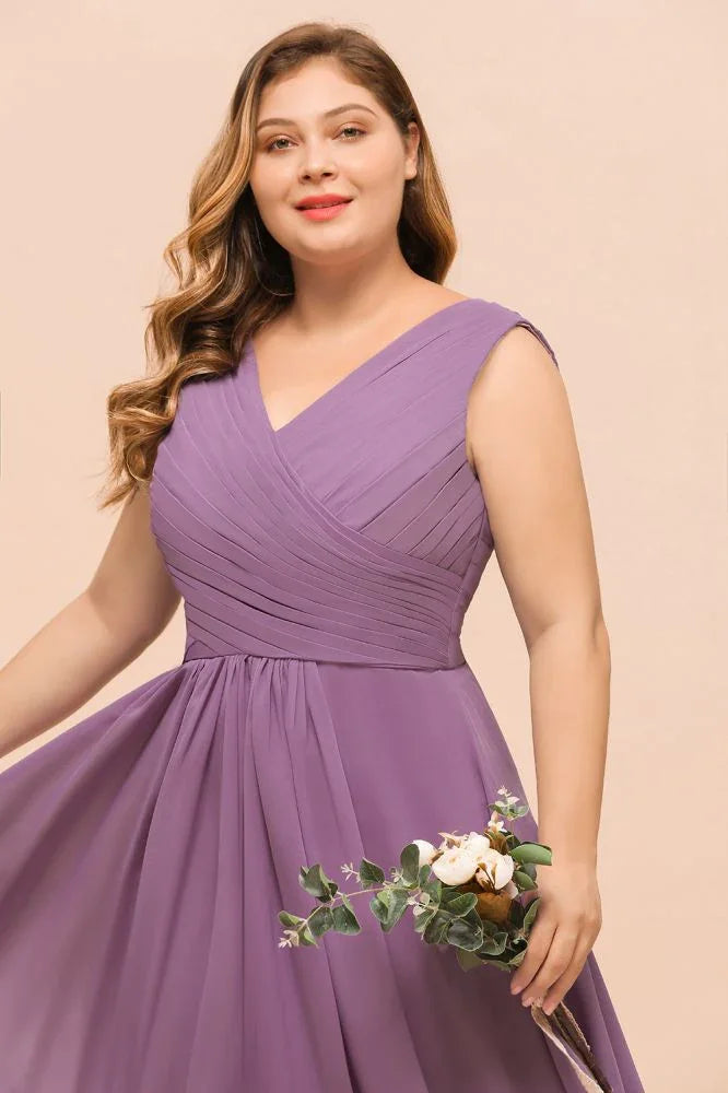 Plus Size Purple Bridesmaid Dress Maxi Chiffon Wedding Guest Dress