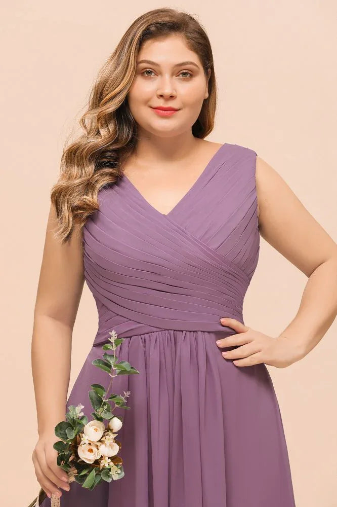 Plus Size Purple Bridesmaid Dress Maxi Chiffon Wedding Guest Dress