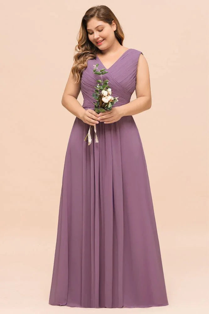 Plus Size Purple Bridesmaid Dress Maxi Chiffon Wedding Guest Dress