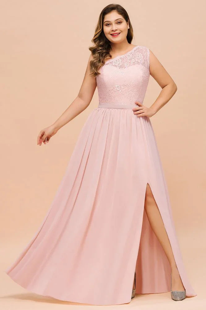 Vestido de Dama de Honra Sem Mangas Plus Size, Corte em A, Comprido com Fenda Lateral para Festa de Casamento