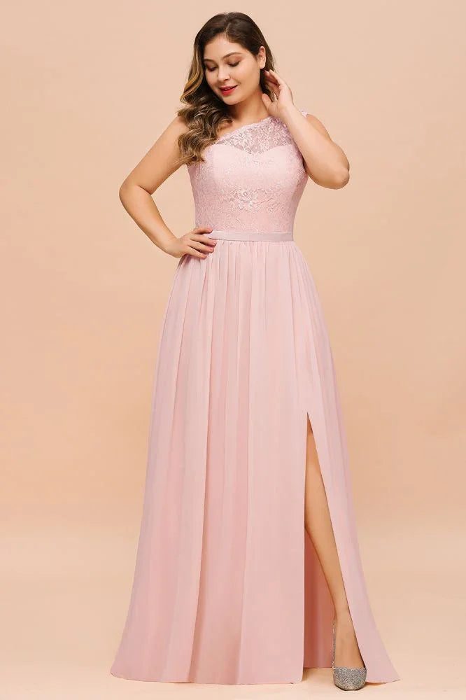 Vestido de Dama de Honra Sem Mangas Plus Size, Corte em A, Comprido com Fenda Lateral para Festa de Casamento