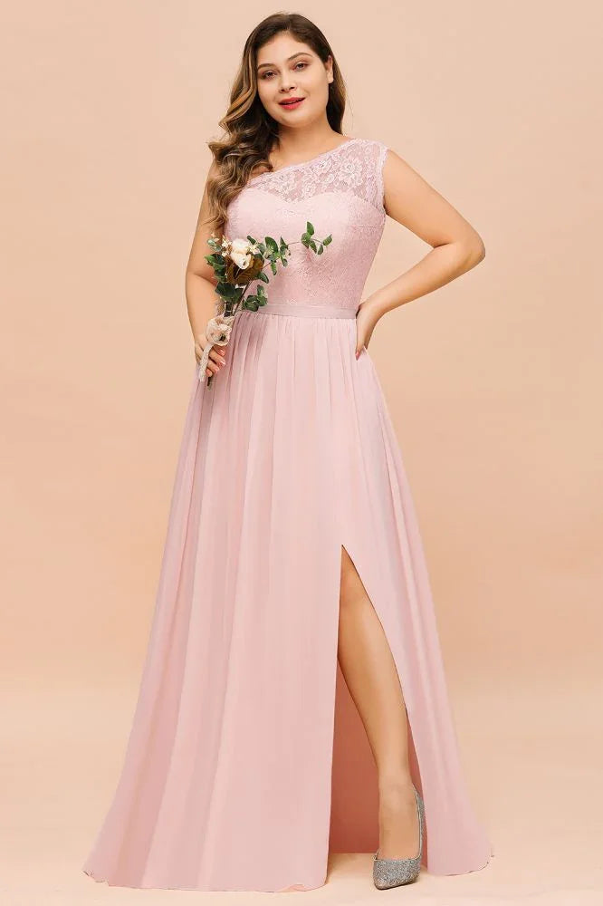 Vestido de Dama de Honra Sem Mangas Plus Size, Corte em A, Comprido com Fenda Lateral para Festa de Casamento