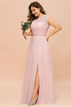 Vestido de Dama de Honra Sem Mangas Plus Size, Corte em A, Comprido com Fenda Lateral para Festa de Casamento