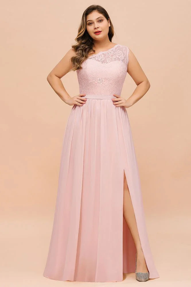 Vestido de Dama de Honra Sem Mangas Plus Size, Corte em A, Comprido com Fenda Lateral para Festa de Casamento