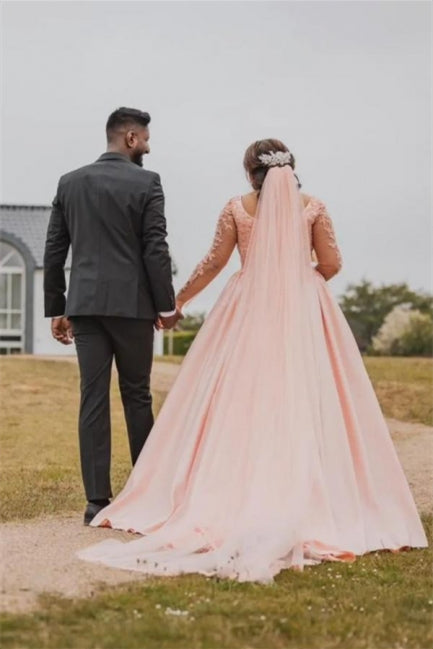 Brautkleid in Übergröße, florales Tüll-A-Linien-Brautkleid mit langen Ärmeln