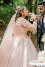 Brautkleid in Übergröße, florales Tüll-A-Linien-Brautkleid mit langen Ärmeln