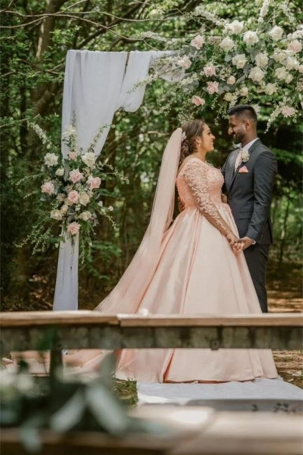 Brautkleid in Übergröße, florales Tüll-A-Linien-Brautkleid mit langen Ärmeln