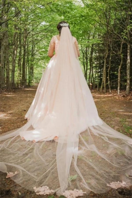 Brautkleid in Übergröße, florales Tüll-A-Linien-Brautkleid mit langen Ärmeln
